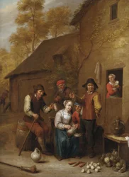 Contadini davanti a una casa